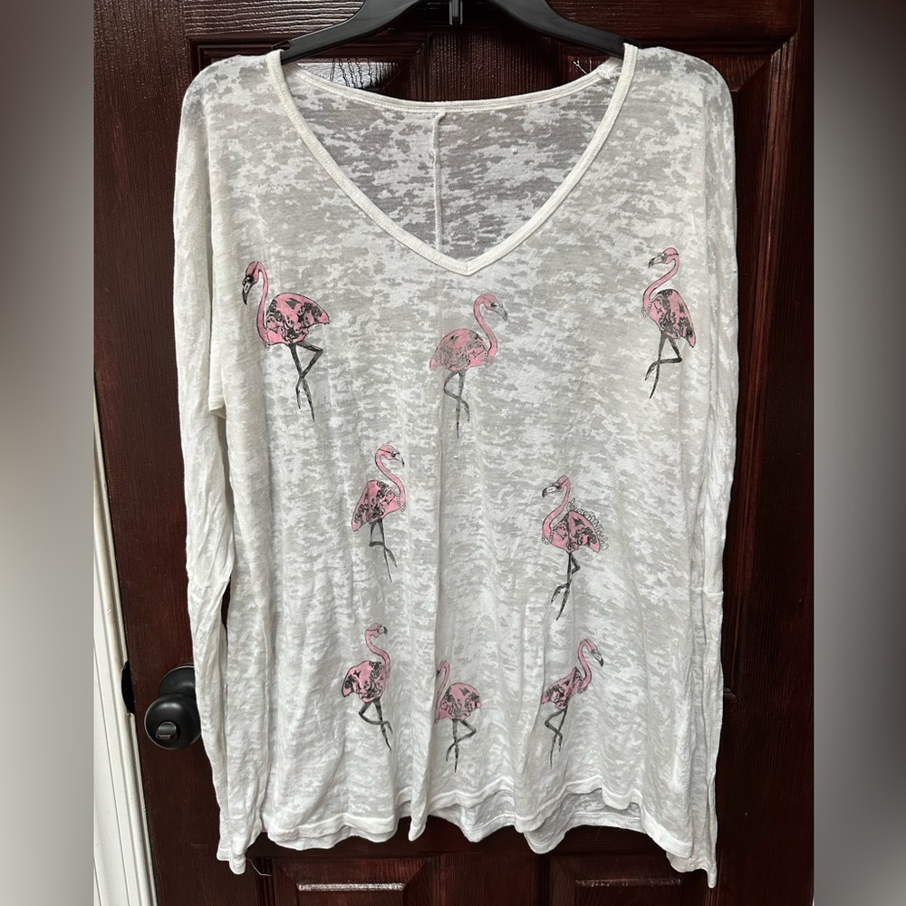 Lauren Moshi Flamingo Long Sleeve Burnout Tee